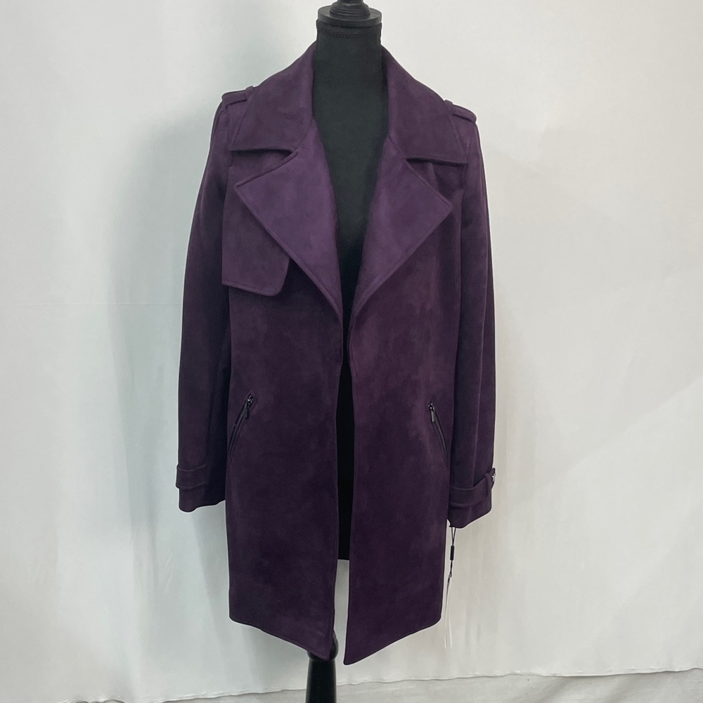 NWT Calvin Klein Plum Colored, Faux Suede, Open-Front Coat, size 12